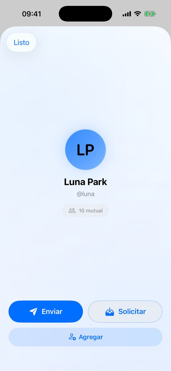 Perfil de @luna con Enviar y Solicitar